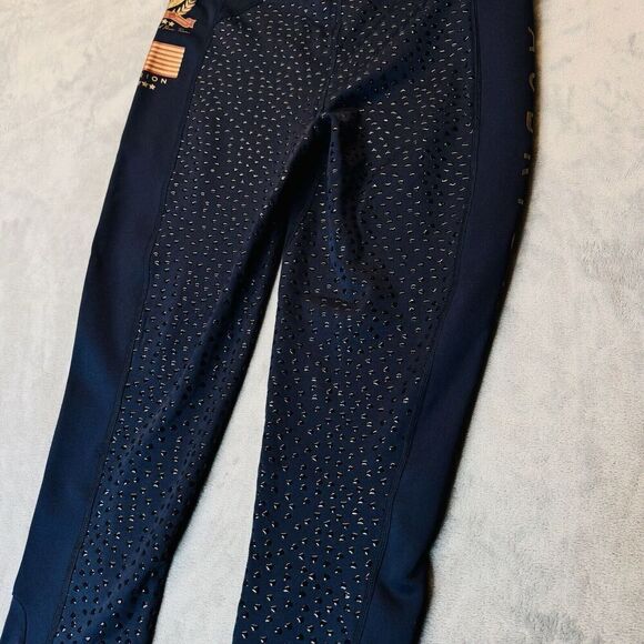 RARE Aubrion Sz 8 Team Riding Tights Navy Blue Leggings Equestrian Style - Picture 10 of 16